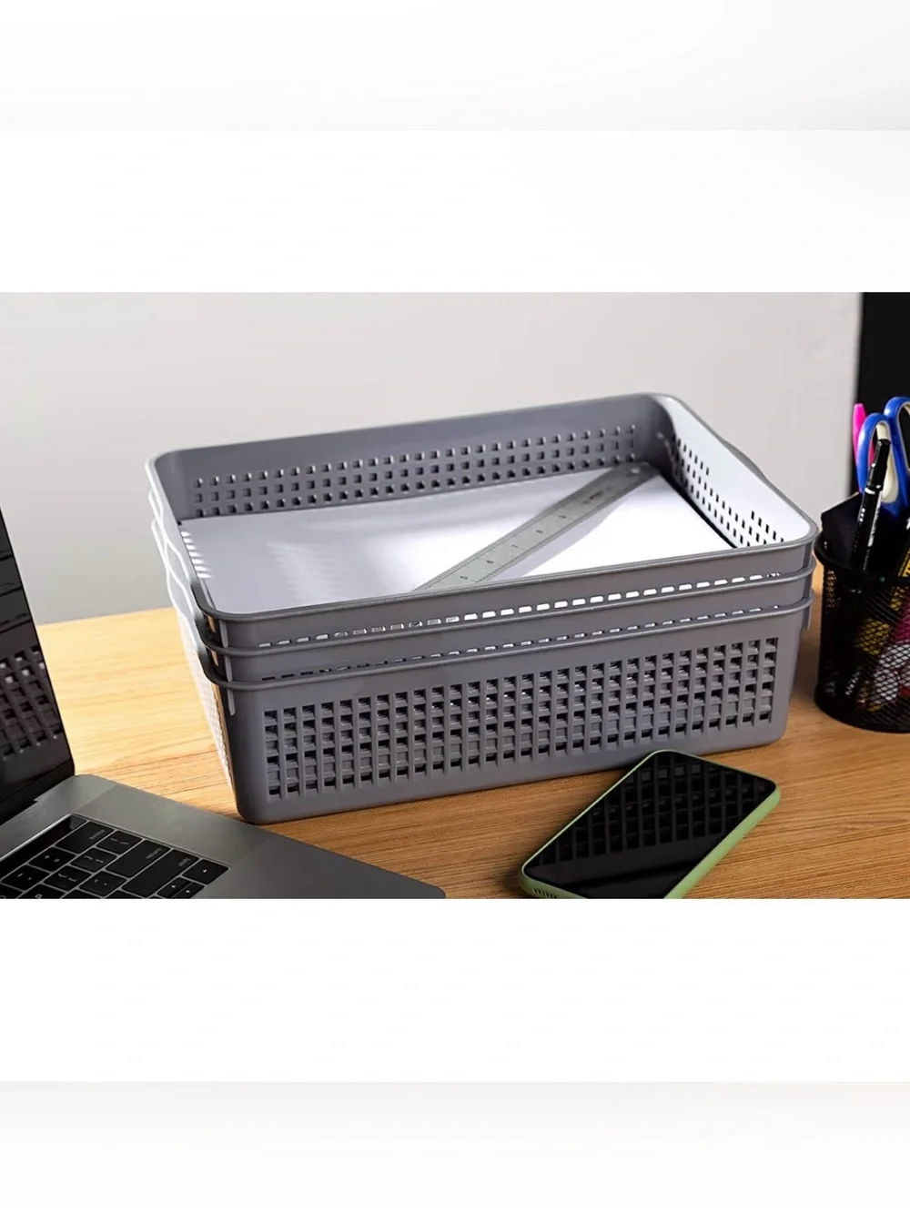 Eslite Plastic Organizing Baskets/Storage Tray Baskets, 6-Pack, Gray